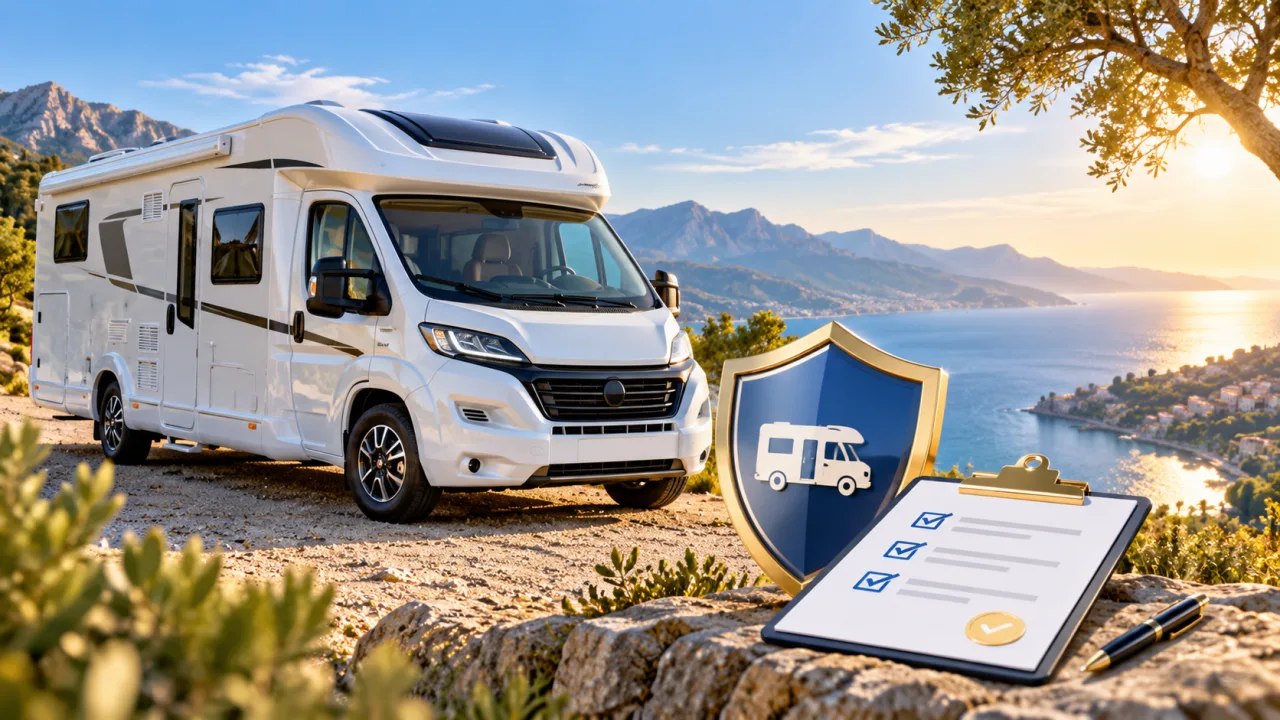 Illustration assurance automobile : assurance camping-car : vacances, hivernage et assistance