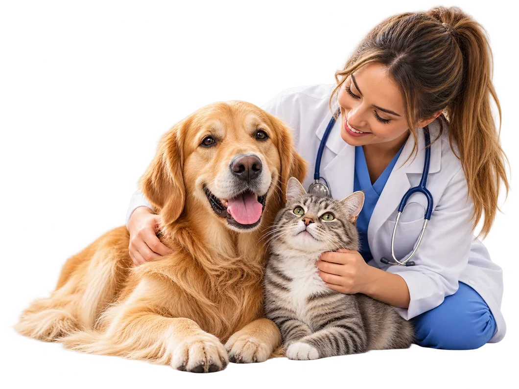 Vétérinaire avec un chien et un chat
